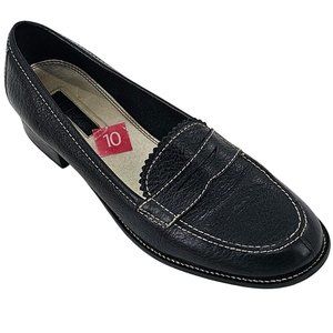 UNISA Poker Black Pebble Leather Penny Loafer Contrast Stitching Size 10M